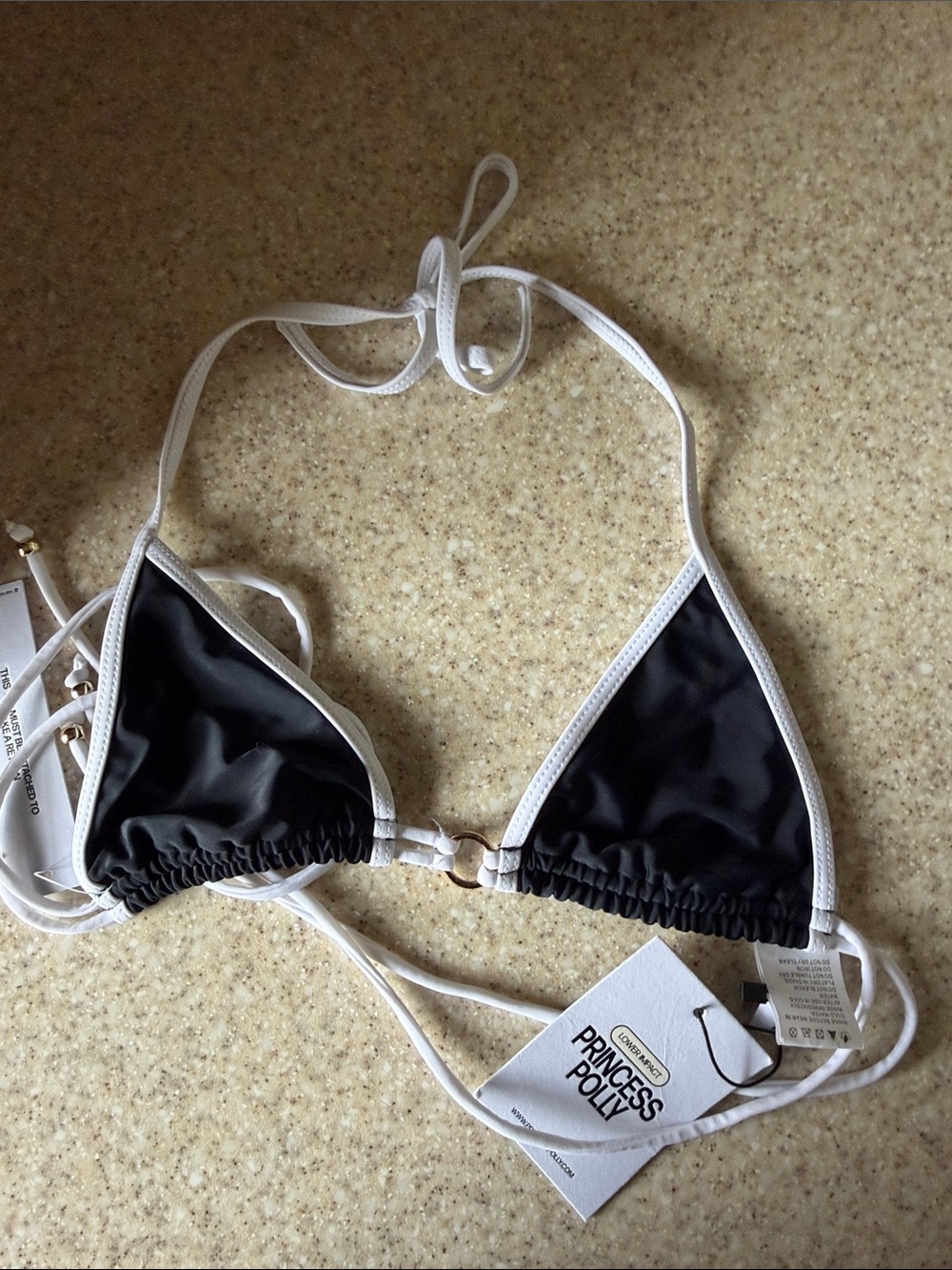 Princess Polly Black Triangle Bikini Top with White Trim